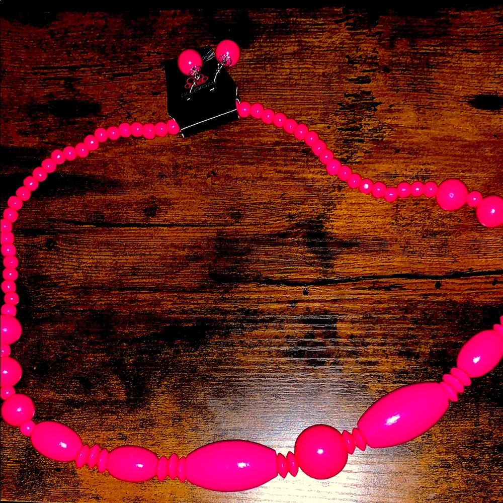 Vibrant Pink Beaded Necklace and Earring Set